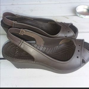 Open toed wedged crocs